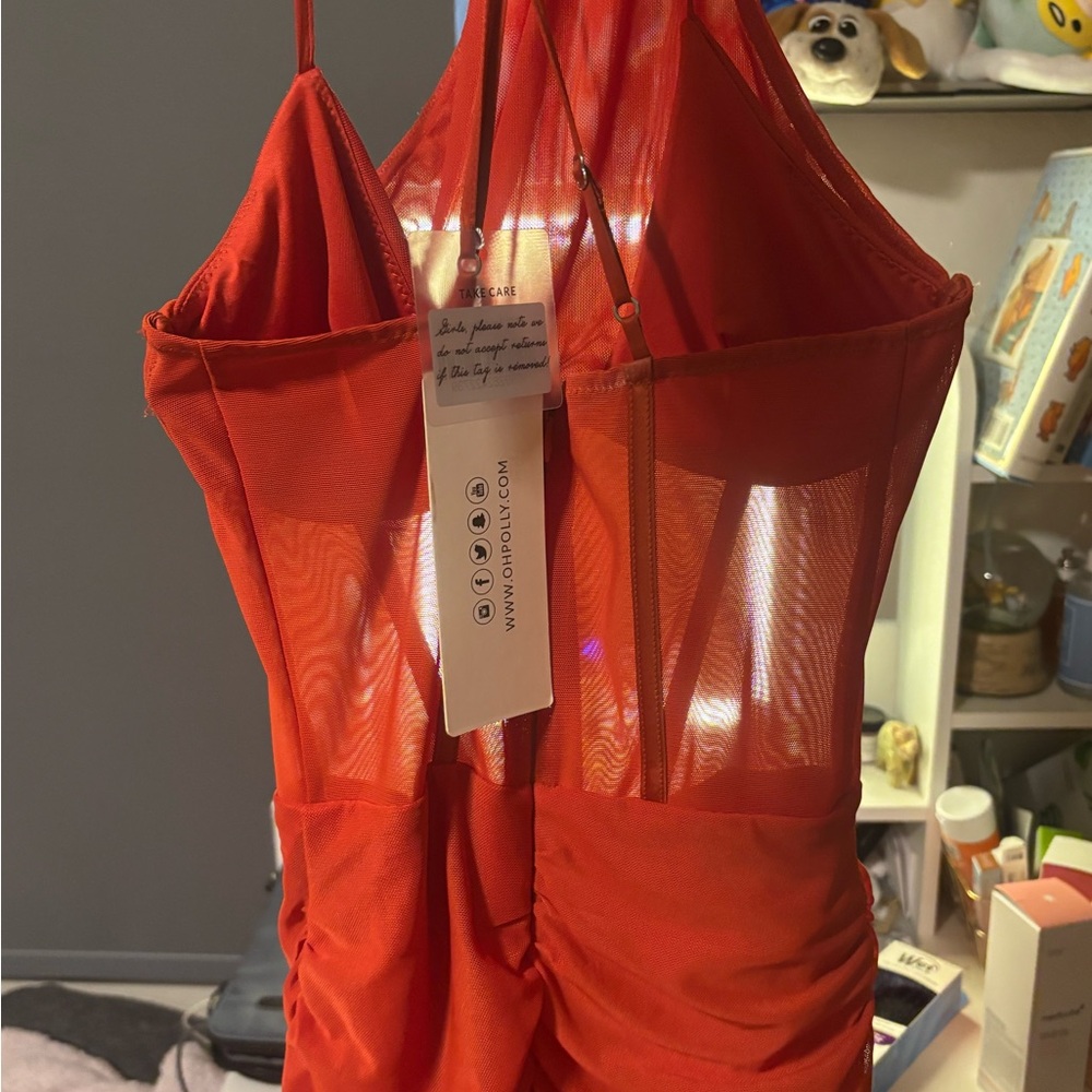 ASYMMETRIC NECKLINE CORSET MINI DRESS IN RED - Picture 3 of 4